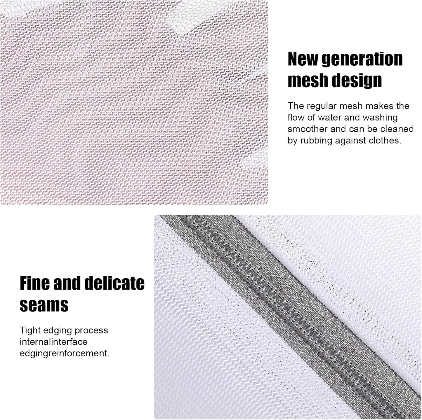 Mesh Laundry Bags for Delicates, Lingerie Wash Bags with Auto-Lock Zipper, 100% Polyester Fine Mesh, White Net, 2XL, 2L, 2S