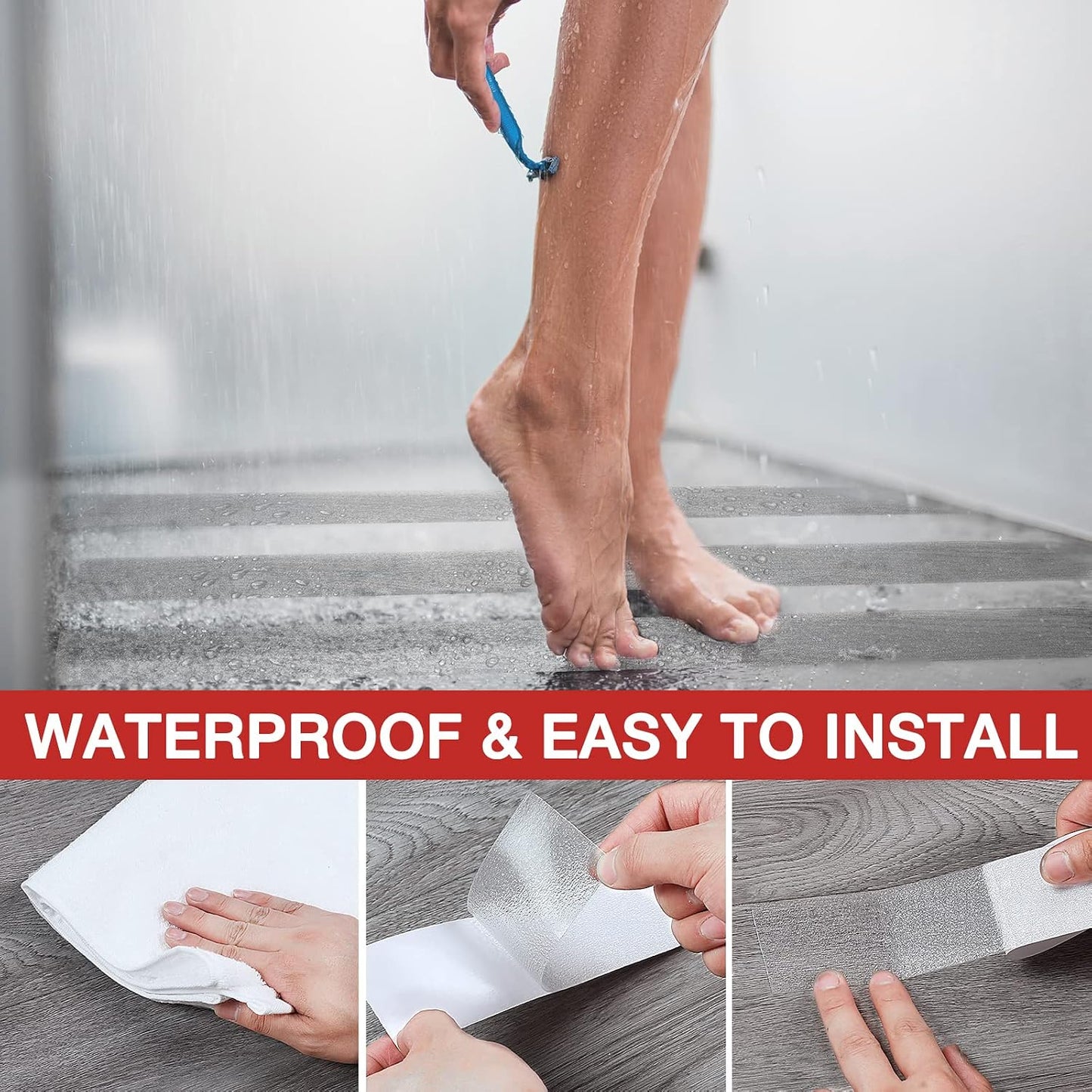 Clear Anti Slip Tape, 2 Inch × 50 Feet Waterproof Grip Tape, Strong Traction Safety Tape for Stairs, Outdoor/Indoor Use (Transparent)