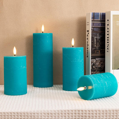Flickering Flameless Candles, Real Wax Battery Operated Candles with Remote, Flat Top Led Flameless Pillar Candles for Home, Wedding, Party Decor, Set of 4, Φ 3" H 4" 5" 6" 8", Ivory