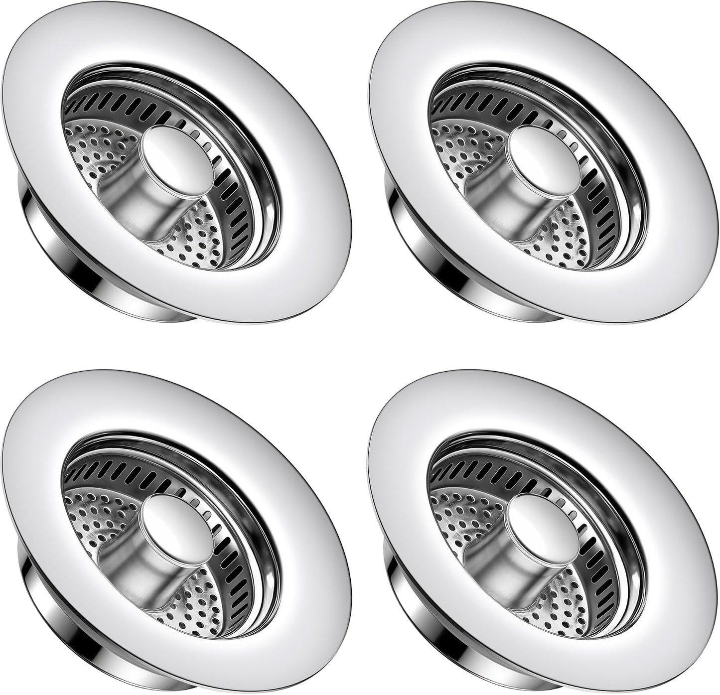Sink Drain Strainer 3 in 1, 304 Stainless Steel Pop Up Kitchen Sink Stopper with Anti-Clogging Basket, Kitchen Essential Drain Anti-Clog Gadgets, Fits US Standard 3-1/2'' Sink Drain (SUS 304 Brushed)