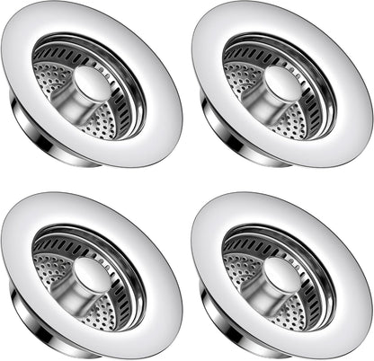Sink Drain Strainer 3 in 1, 304 Stainless Steel Pop Up Kitchen Sink Stopper with Anti-Clogging Basket, Kitchen Essential Drain Anti-Clog Gadgets, Fits US Standard 3-1/2'' Sink Drain (SUS 304 Brushed)