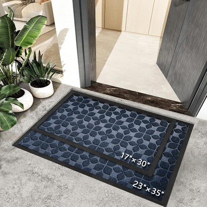Bulijojo Sturdy Front Entrance Doormats,Durable Heavy Duty Welcome Mat,Thick Absorbent Natural Rubber Non Slip Mat,Easy Clean Entryway Mat 17x30 Inch Leaves Green