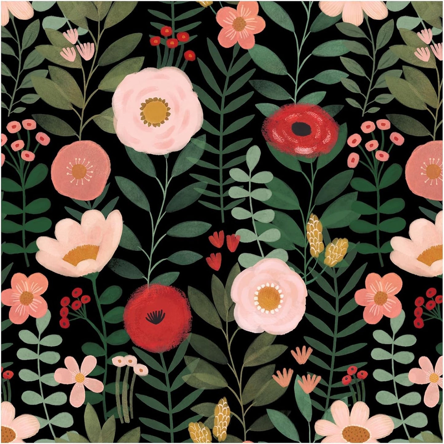 HAOKHOME Floral Peel and Stick Wallpaper Boho Vintage Wall Paper Removable for Bathroom Nursery Beige/Pink/Red Contact Paper 17.3in x 9.8ft