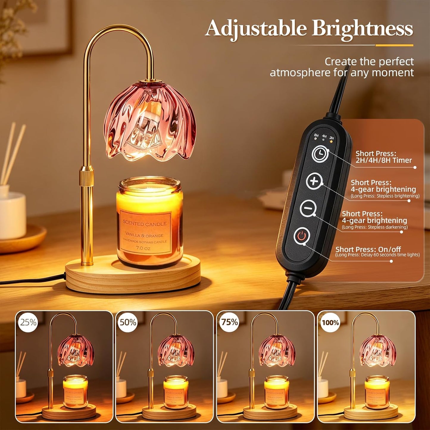 Flower Candle Warmer Lamp with Timer, Dimmable Adjustable Height Wax Melts Warmer for Jar Candles, Birthday Gifts for Women Mom, House Warming Gifts New Home, Bedroom Living Room Decor (Green)