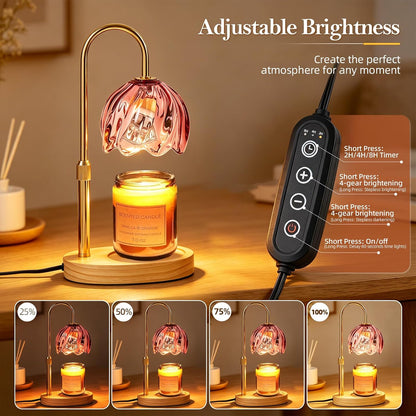 Flower Candle Warmer Lamp with Timer, Dimmable Adjustable Height Wax Melts Warmer for Jar Candles, Birthday Gifts for Women Mom, House Warming Gifts New Home, Bedroom Living Room Decor (Green)