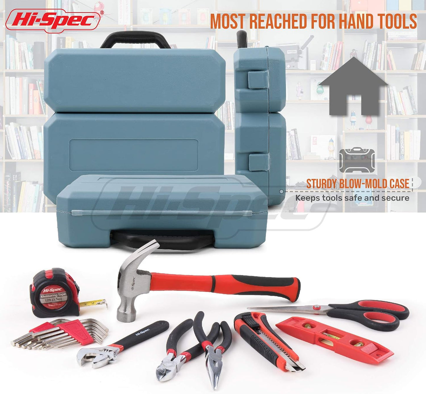 Hi-Spec 57pc Home Garage DIY Tool Kit Set. Complete Beginner Handyman and Home Mechanics Tool Box Set for Auto, Car, Bike and Household Repairs