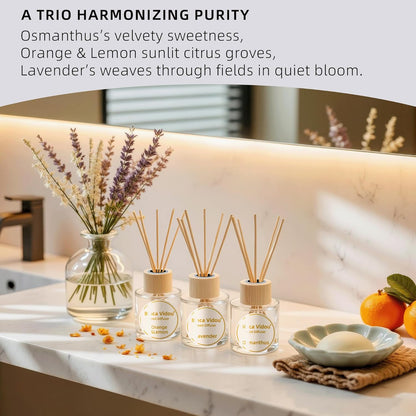 Reed Diffuser Set, Binca Vidou Lavender & Vanilla Natural Scent Oil Diffusers with Sticks for Home Office Bathroom Aromatherapy Decor 1.69oz x 2
