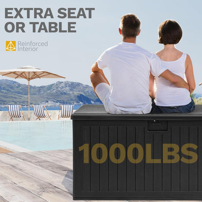 DWVO 100 Gallon Outdoor Storage Box, Large Deck Box Lockable Waterproof and UV Resistant Resin for Gardening Tools, Pool Supplies, Patio Cushions (Black)