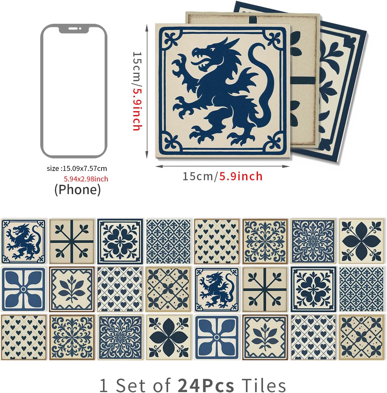 Peel and Stick Backsplash Tile Sticker for Kitchen and Bathroom Walls - 24 Removable 5.9"x5.9" Tiles, Waterproof