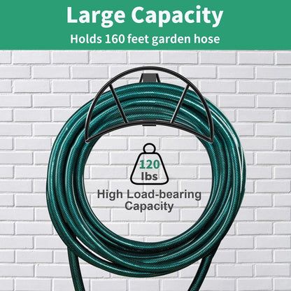 TomCare Garden Hose Holder Wall Mount Metal Water Hose Holder Holds 150Ft Hoses Heavy Duty Hose Hanger Sturdy Hoses Storage Organizer for Outside Yard Garden, Black