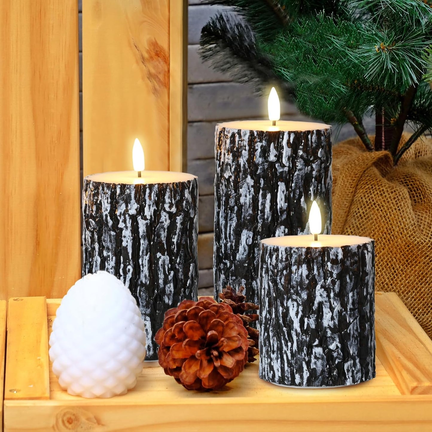 Eywamage Ivory Flameless Pillar Candles with Remote, Flickering Realistic LED Battery Wax Candles Set of 3, Φ 3" H 4" 5" 6"