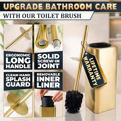Black Toilet Brush and Holder Set - Slim Matte Design that Fits Anywhere - Stainless Steel Toilet Bowl Brush and Holder with 2 Rounded Corners, Replaceable Head, Removable Inner Bowl & Splash Guard