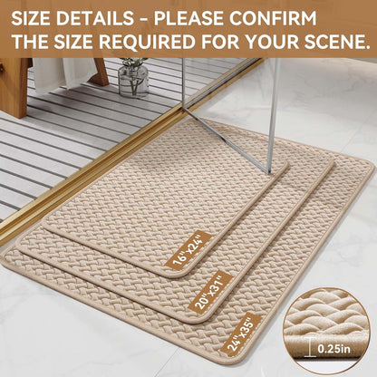 YDKGL Bathroom Rugs Non Slip, Super Absorbent Quick Dry Bath Mats for Bathroom, Foam Weave Texture Thin Bath Rugs Washable with Rubber Backing Fit Under Door Outside Shower,16" x 24“