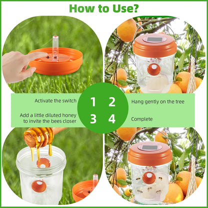 Wasp Trap Outdoor Hanging 4Pack,Solar Powered Yellow Jacket, Wasp and Hornet Trap with UV Light, Waterproof Outdoor Bee Trap and Efficient Bee and Wasp Trap for Patio, Backyard & Home