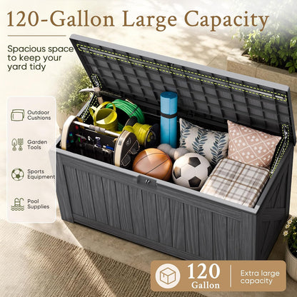 Devoko 120 Gallon Deck Box Resin Outdoor Storage Box Waterproof for Patio, Large Outdoor Storage Bench Lockable for Outside (Black)