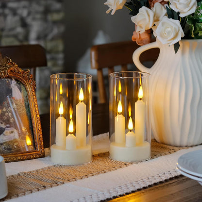 3 in 1 Flameless Taper Short Candles with 10 Key Remote Control and Timer, Battery Operated Pack of 2 LED Acrylic 3" x6" Grey Pillar Flickering Warm Light