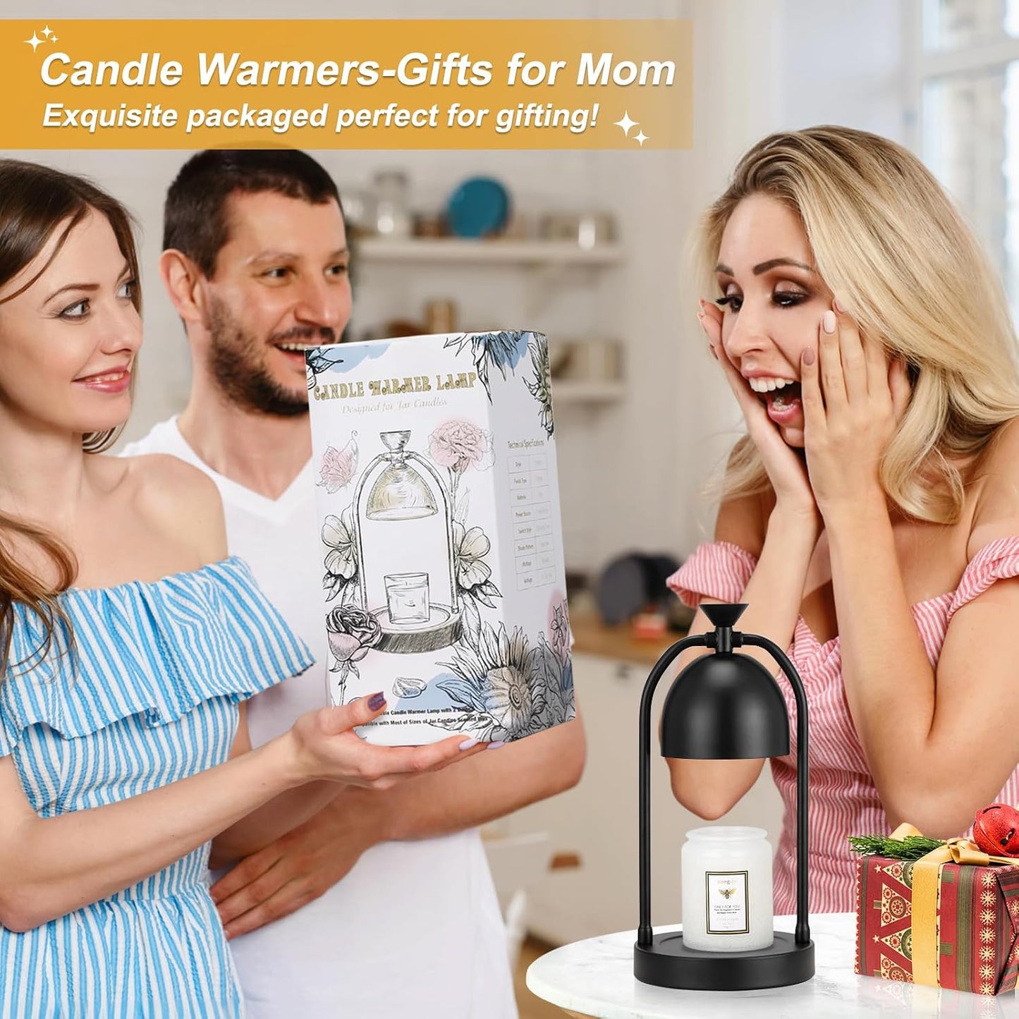 Hong-in Candle Warmer Lamp - with Timer & Dimmer, Modern Home Decor House Warming Gifts Wax Melt Warmer for Jar Candles, Cozy Birthday Gift for Women Mom (Black)