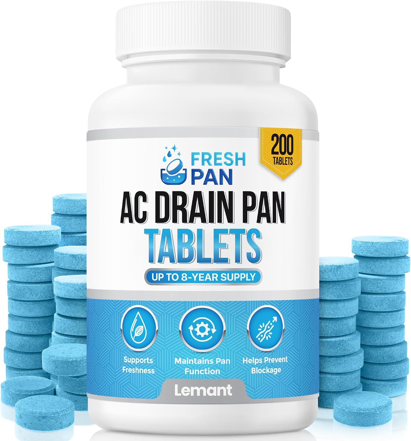 FreshPan AC Drain Pan Tablets (100-pack) | 4 Year Supply of Slow Release AC Condensate Pan Tablets for Clean, Fresh Flow