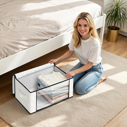 Fab totes 6 Pack Storage Bags for Clothes and Blanket, Foldable Closet Organizers and Storage with Zippers, Clear Window and Handles, Fabric Storage Bins for Sweater, Comforter, Bedding,Linen Sheets