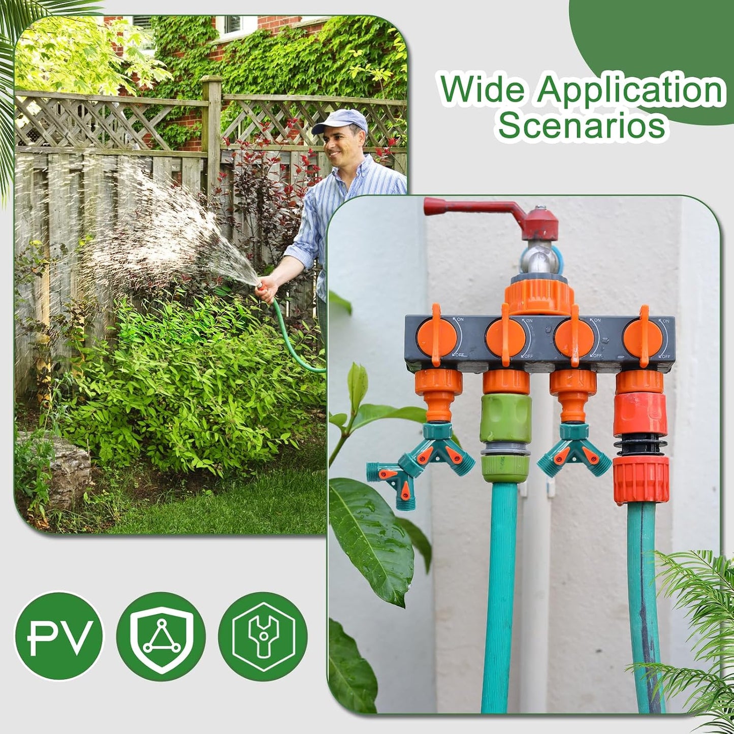 2 Way Y Splitter for 3/4" Garden Hose, Black, 2 Pcs | Plastic Hose Connectors, Faucet Watering Shut Off Valves, For Irrigation