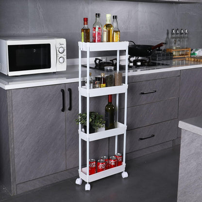 Sooyee 3 Tier Rolling Cart with Wheels, Slim Storage Cart, Under Desk Narrow Rolling Utility Cart Storage Organizer for Office Bathroom Kitchen Laundry Room Narrow Places, White, Plastic and Metal