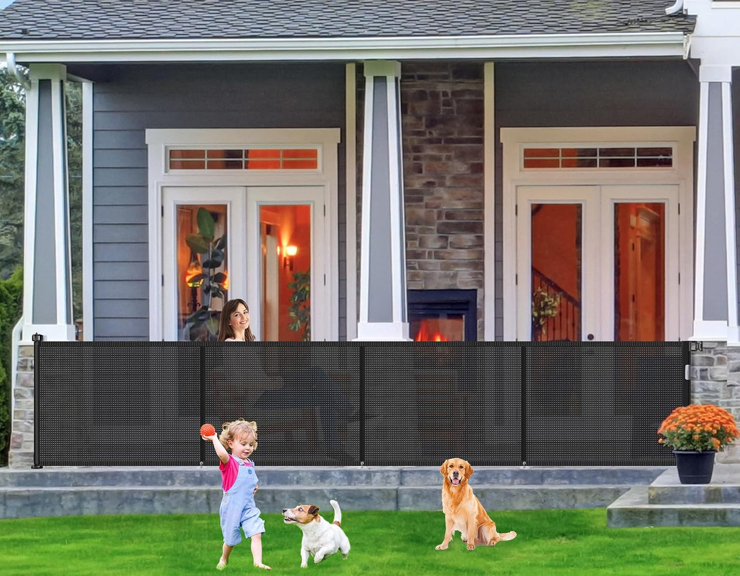 71 inch Retractable Baby Gates, EZIGO Extra Wide Baby Gate for Large Opening Extra Long Mesh Gate for Kids or Pet Dog Gate Child Safety Gate for Stairs Hallways Doorway Indoor Outdoor, Gray