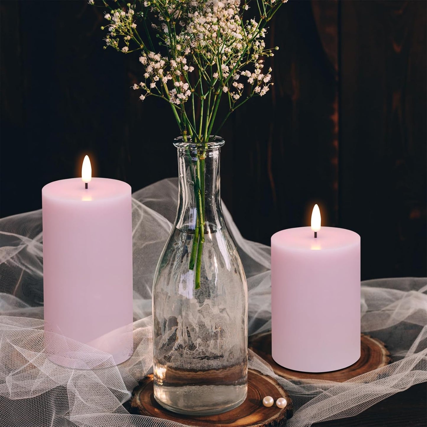 Black Flameless Pillar Candles with Remote, Flickering LED Wax Candles Battery Operated Set of 3