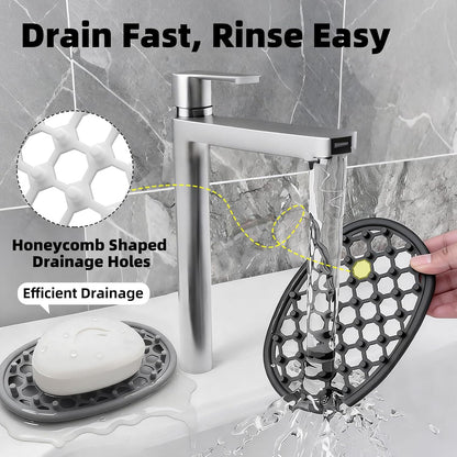 2 Pack Soap Dish for Shower, Non-Slip Silicone Bar Soap Holder with Efficient Drainage Holes for Bathroom Sink, Self Draining Soaps Saver Pad for Shower Niche, Shelf (Translucent- 2Pcs)