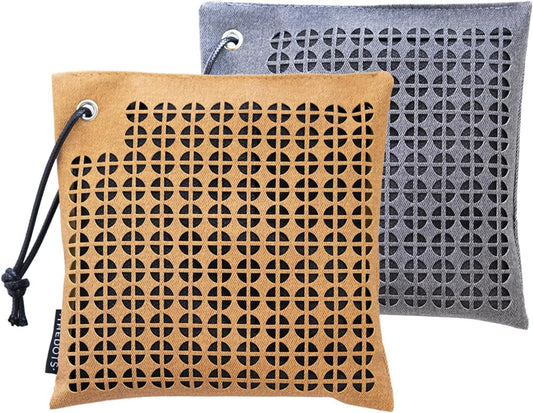THEDOTS Leather Car Charcoal Odor Absorber, 2x500g, Brown & Grey | Sleek leather design, no messy charcoal dust, reusable up to 3 years, perfect odor eliminator for car, home & pets
