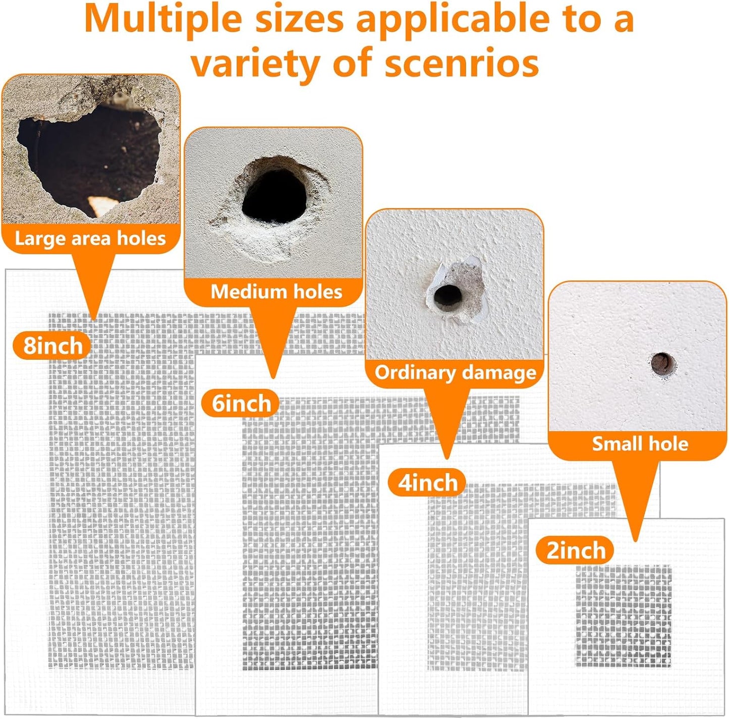 22 Pcs Drywall Repair Kit, 2/4/6/8 Inch Dry Wall Patch Kits, Self Adhesive Aluminum Mesh with Scraper and Sandpaper for Hole Repair