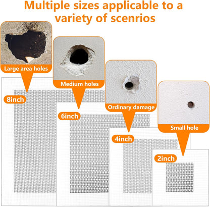 22 Pcs Drywall Repair Kit, 2/4/6/8 Inch Dry Wall Patch Kits, Self Adhesive Aluminum Mesh with Scraper and Sandpaper for Hole Repair