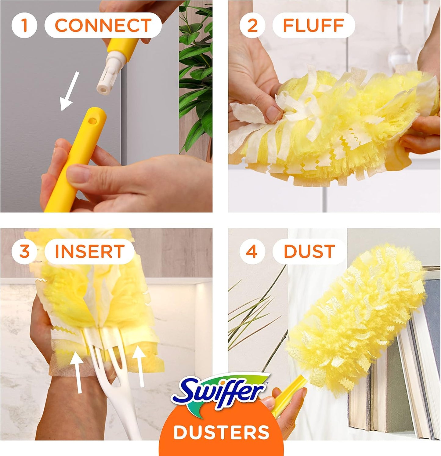 Swiffer Duster Kit with 3 ft Extendable Handle | Includes 1 Duster Extendable Handle (3 ft). 3 Heavy Duty Duster Refills. For Ceiling Fans, Vents, and Hard to Reach Places