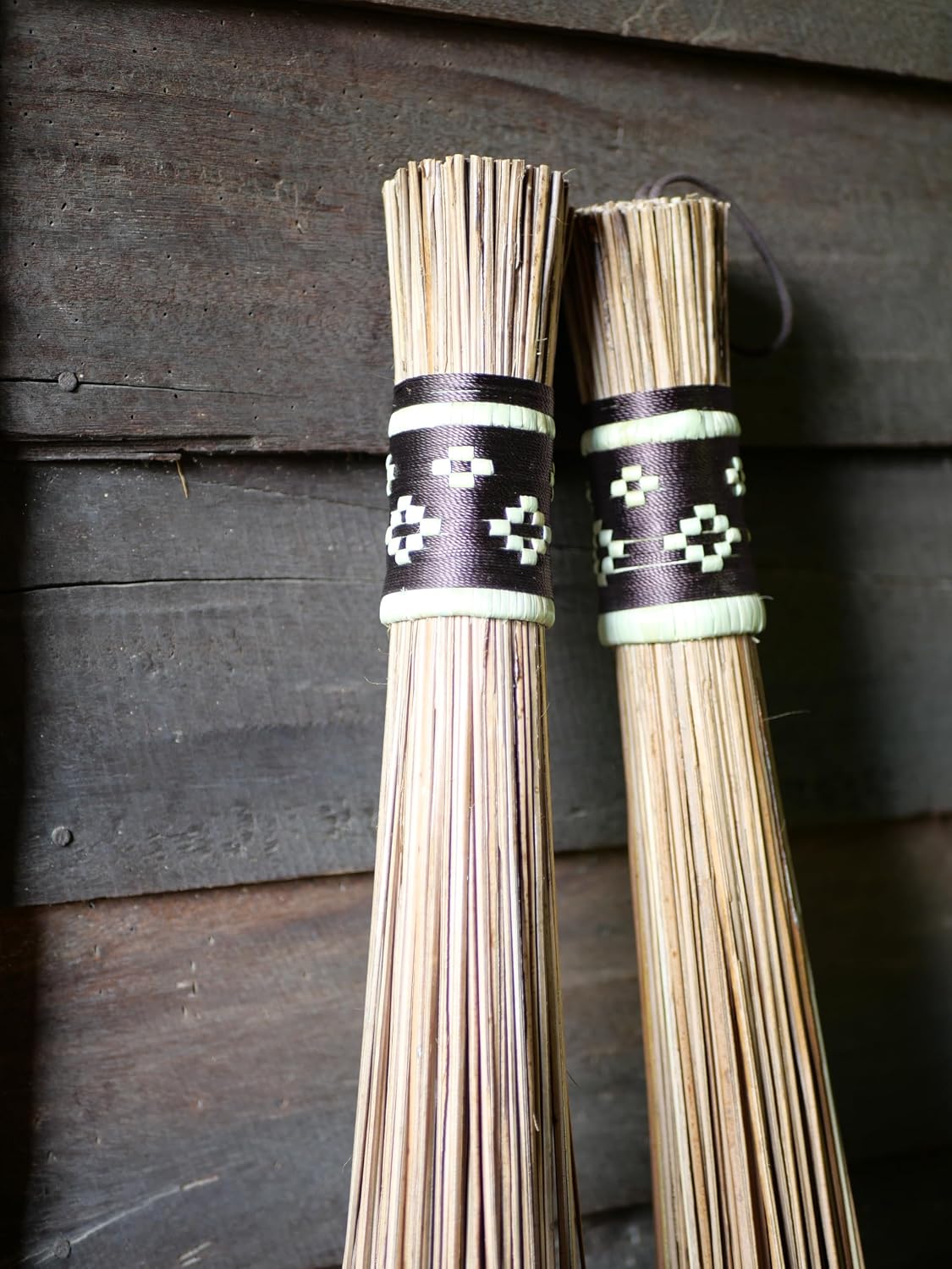 32 inch Multi-Surface Sturdy Outdoor Authentic Coconut Leaf Broom Asian Heavy Duty Broom Thai Natural Coconut Leaf Broom (Country Rustic) 1 Piece (2 piece)