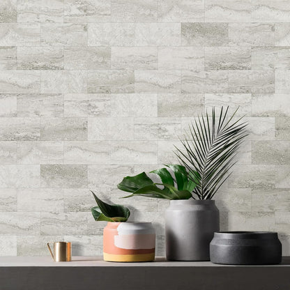 Vamos Tile 100-Piece Glossy Dolomite White Peel and Stick Backsplash Tile,3''x6'' PVC Subway Tile with White Grout, Stick on Backsplash for Kitchen/Bathroom/Fireplace