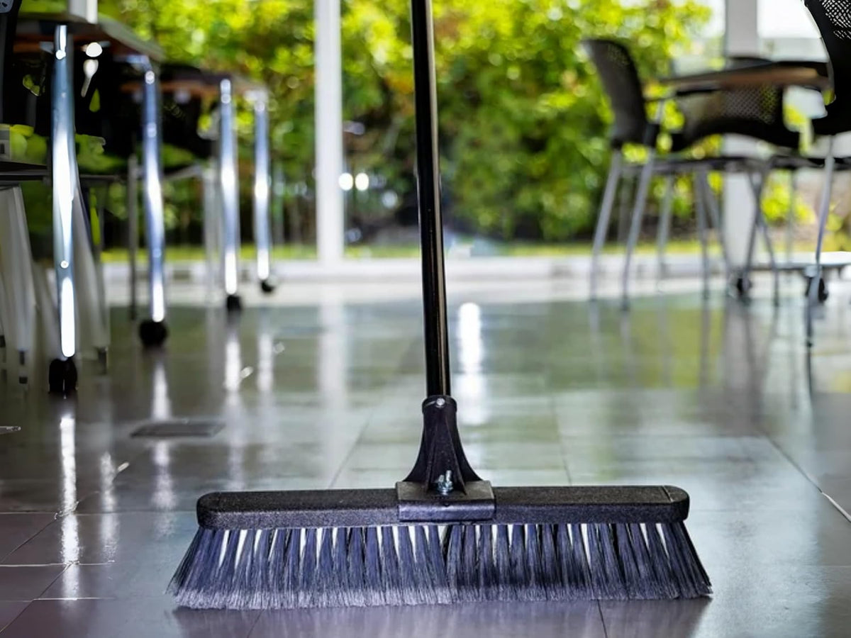 24-Inch Push Broom with 59" Metal Handle, Heavy-Duty Outdoor Broom with Stiff Flagged Bristles for Garage, Driveway & Patio