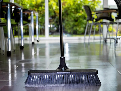 24-Inch Push Broom with 59" Metal Handle, Heavy-Duty Outdoor Broom with Stiff Flagged Bristles for Garage, Driveway & Patio