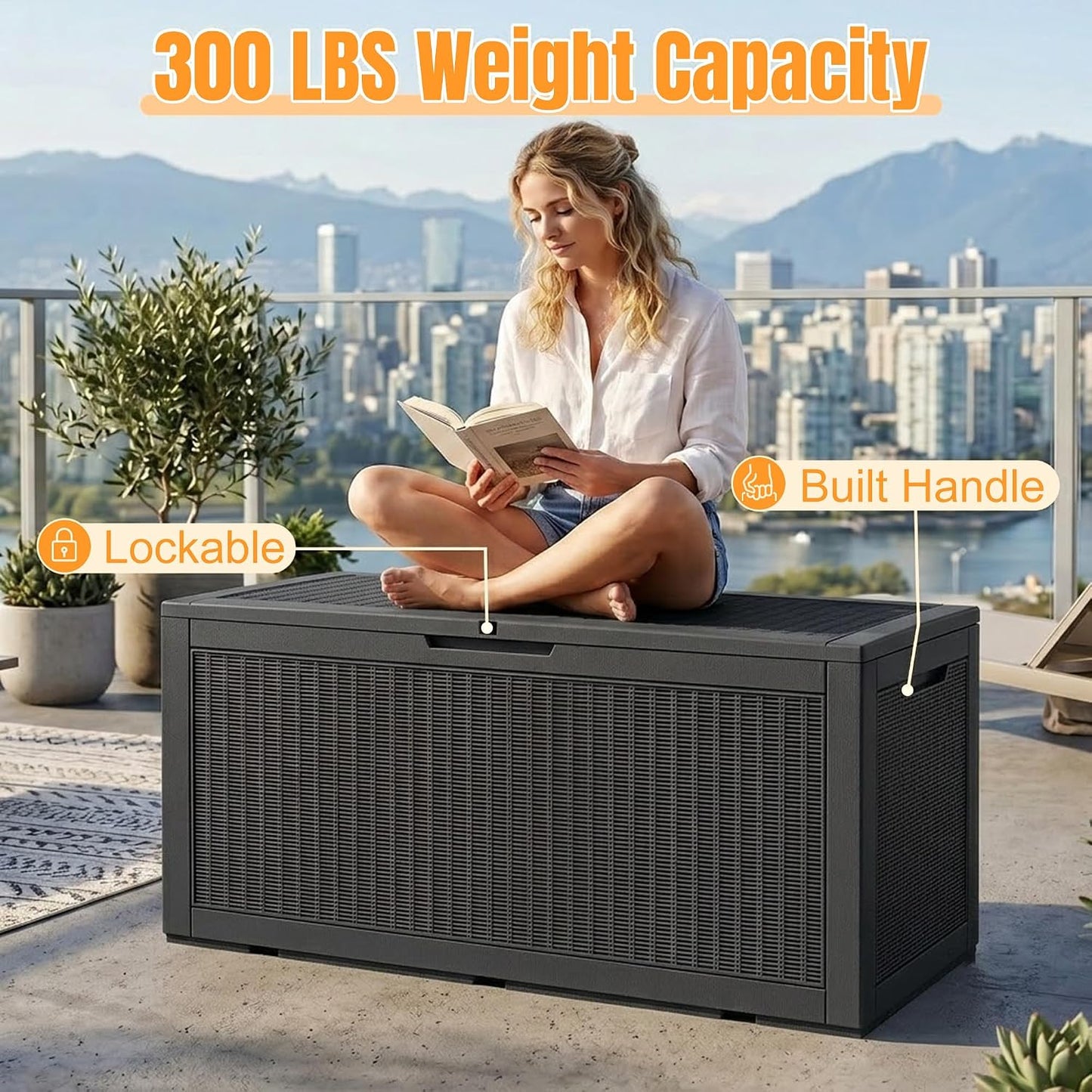 Outdoor Storage Box,38 Gallon Resin Deck Box,Waterproof & UV Resistant Lockable Package Delivery Bin,Toy Cabinet for Indoor & Outdoor