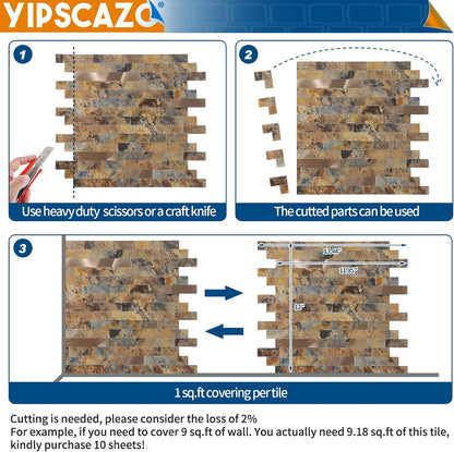 Yipscazo 2026 New Upgrade 11.34" X 11.57" Peel and Stick Backsplash, Stick on Backsplash Tiles for Kitchen, Bathroom, Fireplace (10 Sheets, Beige Rocks + Rose Gold)
