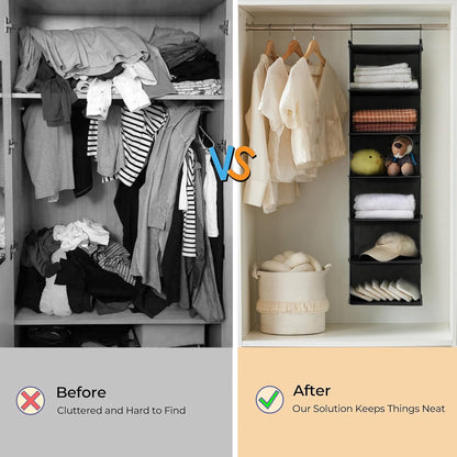 MAX Houser 6 Tier Shelf Hanging Closet Organizer, Closet Hanging Shelf with 2 Sturdy Hooks for Storage, Foldable (Grey)