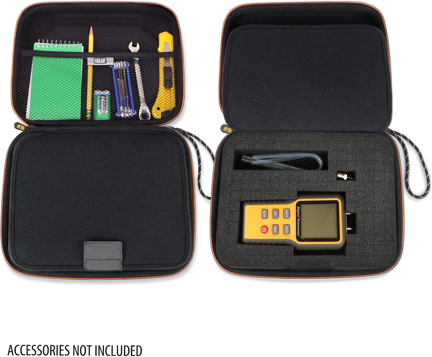 USA Gear Manometer Case with Customizable Foam Interior Fits Leaton Air Pressure Meter, Klein ET180, Batteries, Cables & more Manometer Accessories - Semi Rigid Case with Water Resistant Exterior