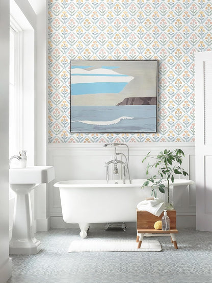 Dimoon 17.3''x78.7'' Peel and Stick Wallpaper Floral Cute Contact Paper Vintage Village Country Cottage Wallpaper Farmhouse Yellow Beige Renter Friendly Geometry Waterproof Embossed Kitchen Bedroom