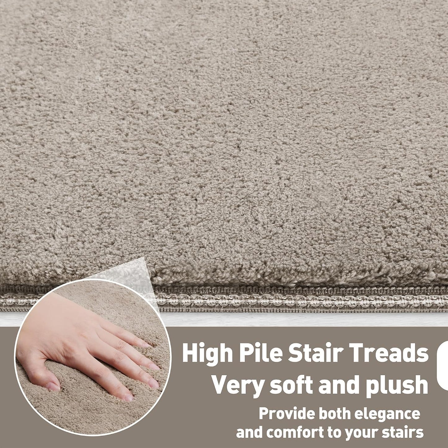 PURE ERA Carpet Stair Treads Ultra Plush 9.5" X 30"Soft Bullnose Indoor Stair Protectors Pet-Friendly Non-Slip Skid Resistant Tape Free Washable Reusable(2 Pieces,Brown)