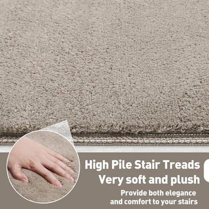 PURE ERA Carpet Stair Treads Ultra Plush 9.5" X 30"Soft Bullnose Indoor Stair Protectors Pet-Friendly Non-Slip Skid Resistant Tape Free Washable Reusable(2 Pieces,Brown)