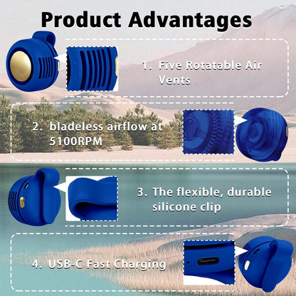 Portable Clip-On Fan, Mini USB Rechargeable 360° Rotatable Fan, Personal Fan 3-Speed Silent Mini Bladeless Fans
