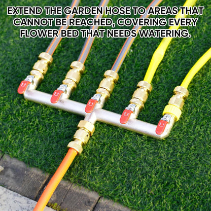 Garden Hose Splitter, 3/4” Rust and Freeze Resistant Outdoor Hose Manifold with 2 green Extra Long Handles Faucet Adapter-Heavy Duty Brass Nickel Plated 2-Way Valve