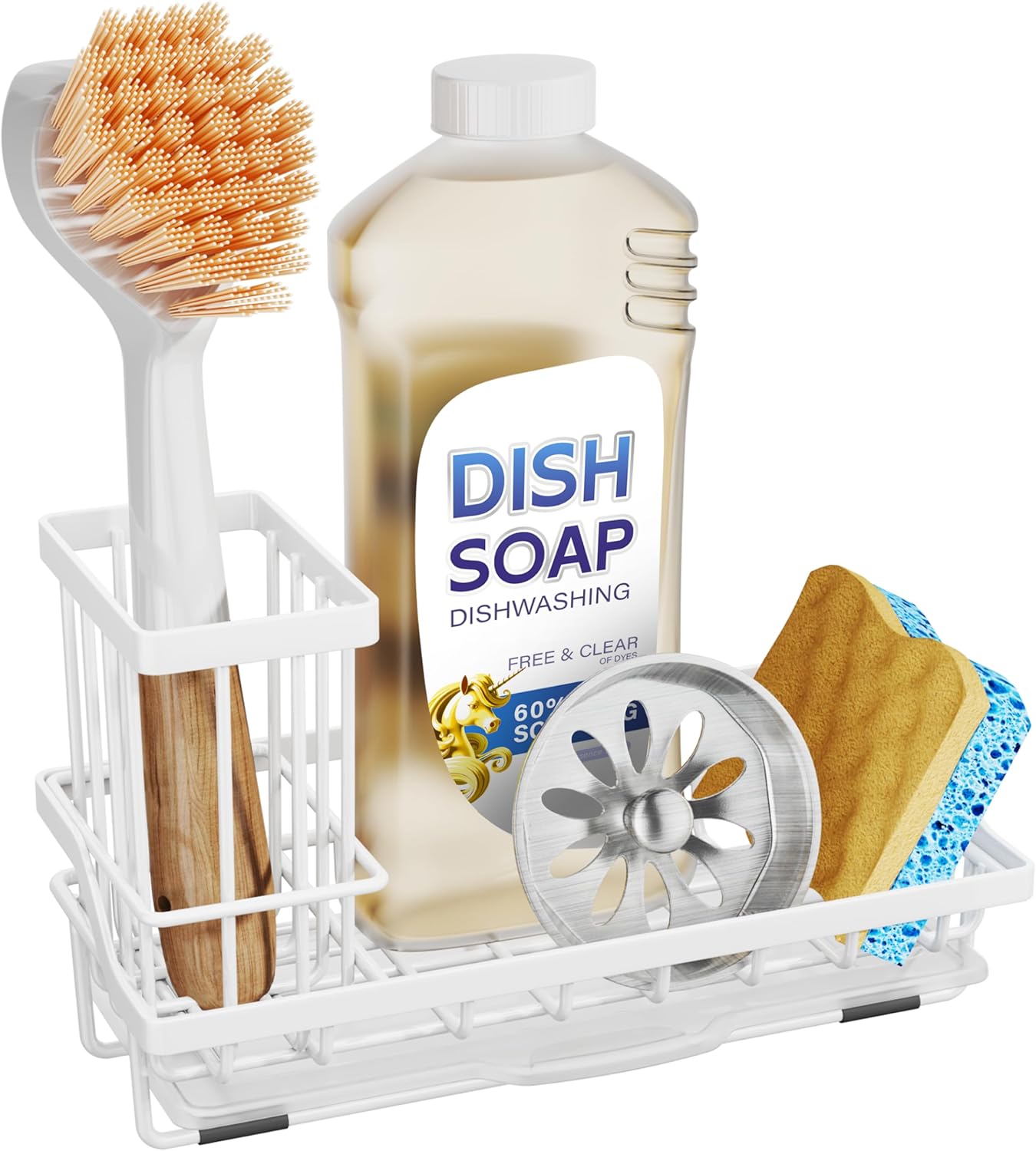 SWTYMIKI Sink Caddy Sponge Holder - Kitchen Sink Organizer with High Brush Holder for Countertop to Hold Dish Soaps and Sponges, Stainless Steel, Black