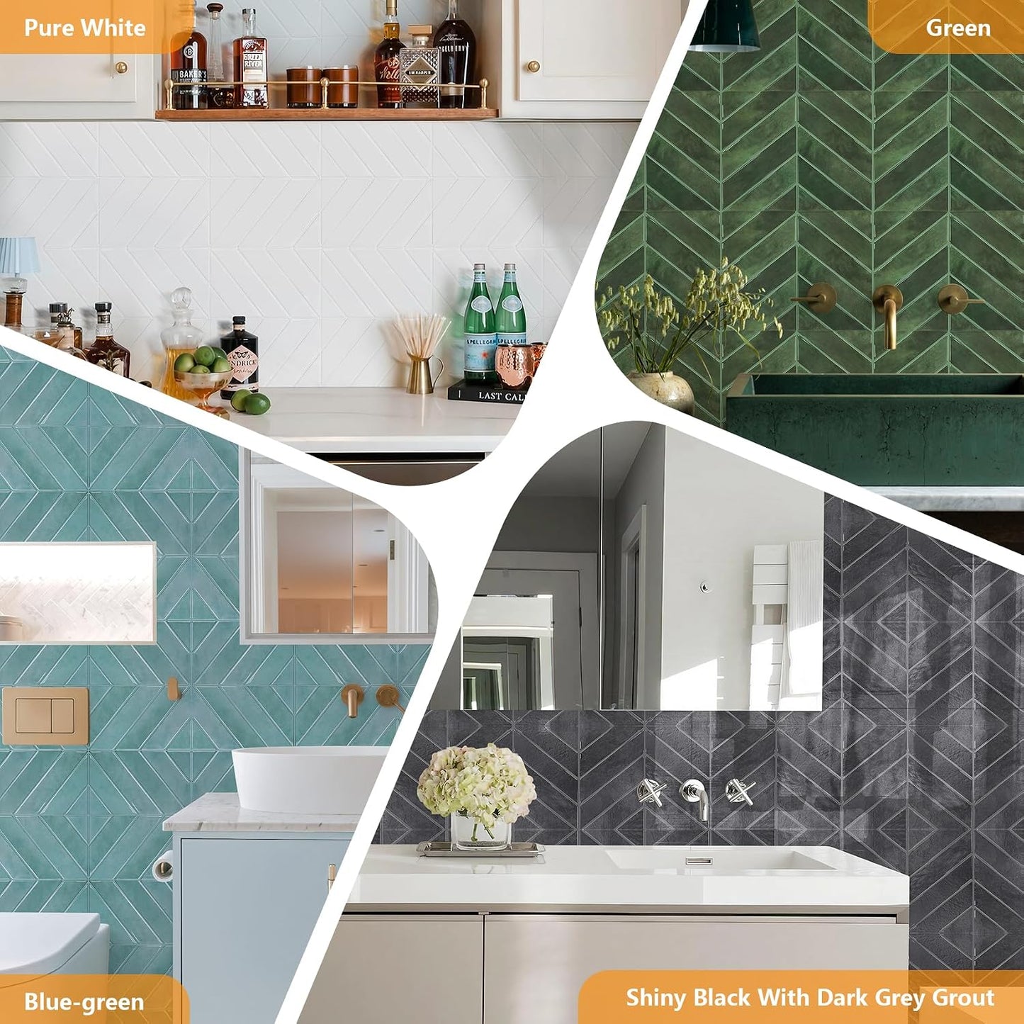 STICKGOO 10 Sheets Thicker Herringbone Peel and Stick Backsplash, 12.6”×9.7” Stick on Wall Tiles, Self Adhesive Tile Sticker for Kitchen Backsplash and Bathroom, White with Grey Grout