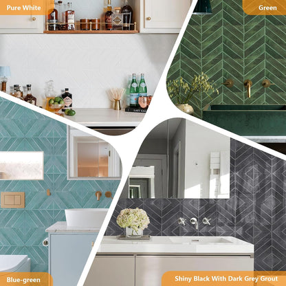 STICKGOO 10 Sheets Thicker Herringbone Peel and Stick Backsplash, 12.6”×9.7” Stick on Wall Tiles, Self Adhesive Tile Sticker for Kitchen Backsplash and Bathroom, White with Grey Grout