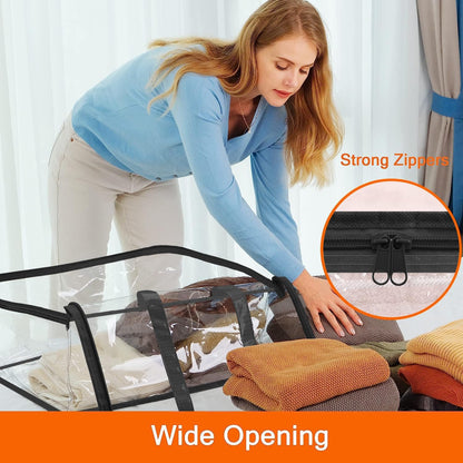 Vieshful 3 Pack Clear Clothes Storage Bag, 40L Plastic Blanket Storage Bag with Zipper, Foldable Closet Organizer, Moving bags for Comforter, Blanket, Bedding, Duvet, Toys