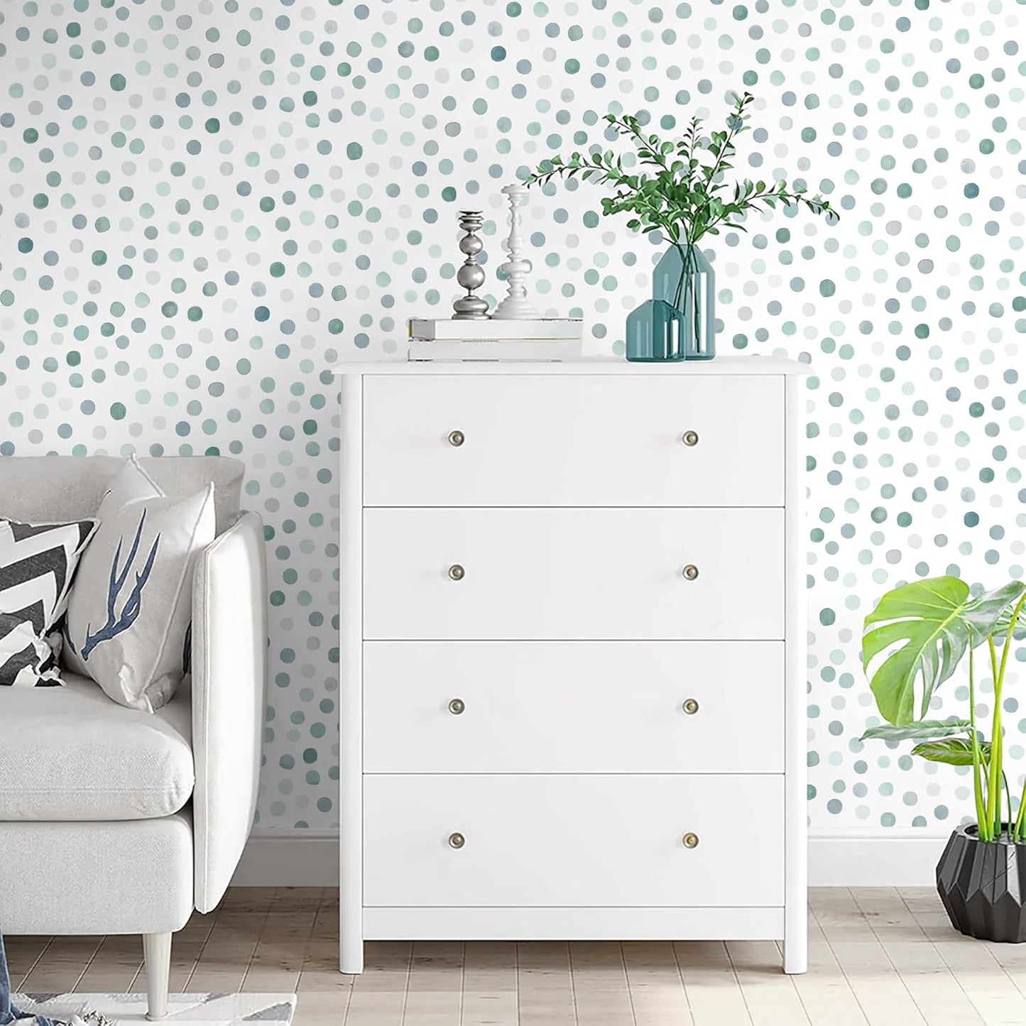 Dimoon 17.3" X 78.7" Peel and Stick Wallpaper Floral Contact Paper Boho Beige White Renter Friendly Natural Wall Paper Waterproof Removable Self Adhesive Wallpaper for Bedroom Livingroom Vinyl Roll